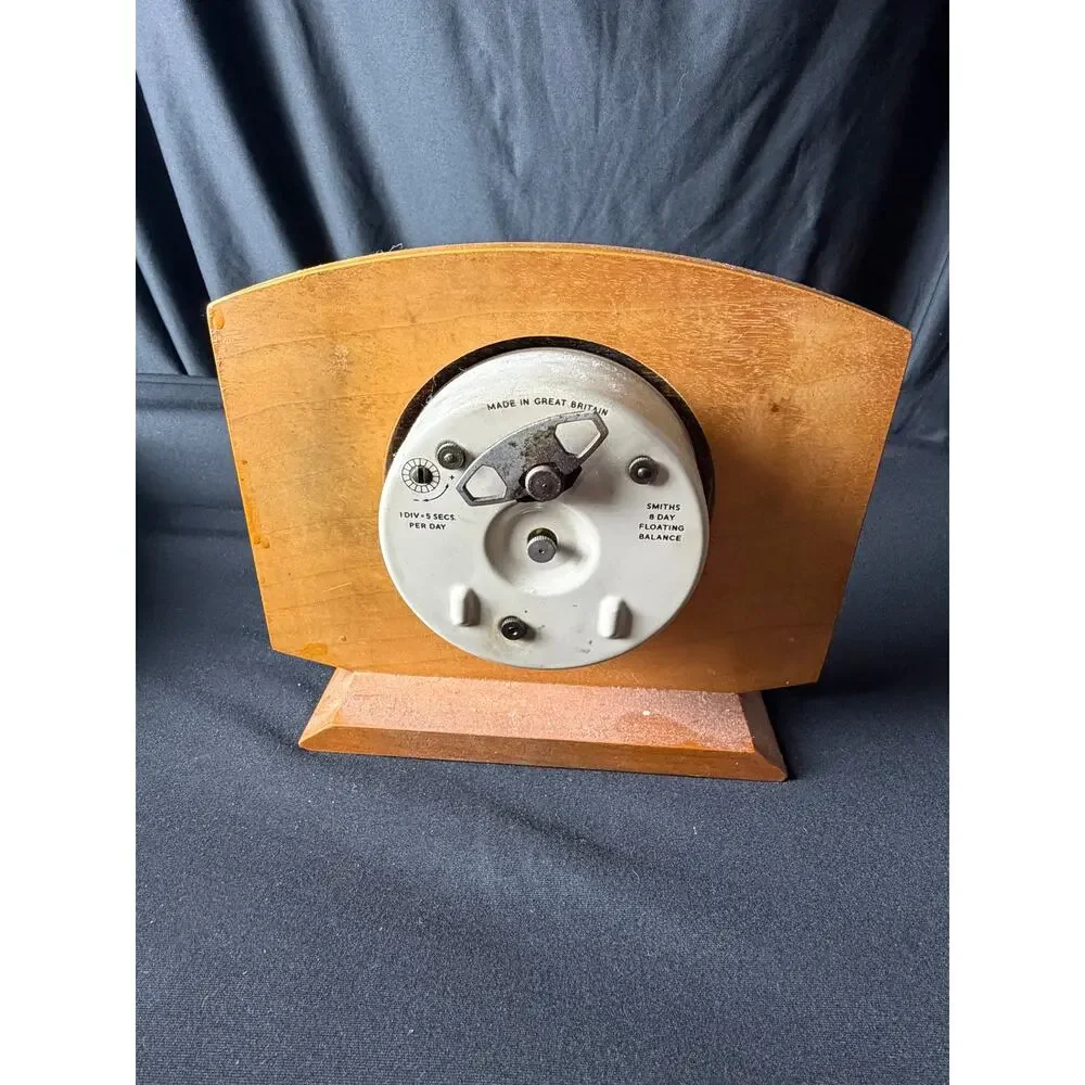 Vintage Smiths 8 Day Floating Balance Mantel Clock Wooden Case Great Britain